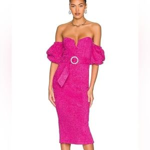 Majorelle Penelope Jacquard Midi Feminine Glamorous Cocktail Dress In Fuchsia M.